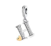 ZakiaHo Abalorio de corazón chapado en oro con letra inicial del alfabeto A-Z para pulseras Pandora, regalo de cumpleaños para mujer, compatible con pulseras Pandora, Cobre, No es una piedra preciosa