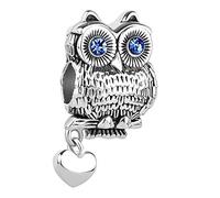 ZakiaHo Abalorio de corazón de búho de sabiduría para pulseras, regalos de graduación de animales de buena suerte, compatible con pulseras Pandora, Cobre, No es una piedra preciosa