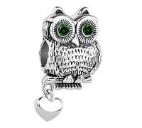 ZakiaHo Abalorio de corazón de búho de sabiduría para pulseras, regalos de graduación de animales de buena suerte, compatible con pulseras Pandora, Cobre, No es una piedra preciosa