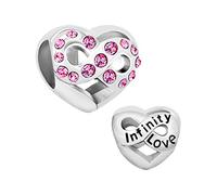 ZakiaHo Abalorio de corazón de infinito rosa para pulseras compatibles con pulseras Pandora, regalos de Navidad y cumpleaños para mujer, Cobre, No es una piedra preciosa