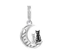 ZakiaHo Abalorio de gato con texto en inglés "I Love You to the Moon and Back" para pulseras, regalos de cumpleaños para mujeres, compatibles con pulseras Pandora, Cobre, No es una piedra preciosa