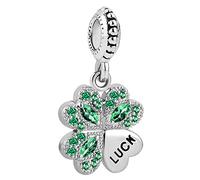 ZakiaHo Abalorio de trébol de cuatro hojas de la suerte verde de buena suerte para pulseras compatibles con pulseras Pandora, Cobre, No es una piedra preciosa