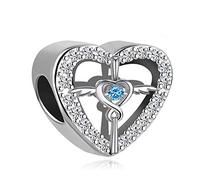 ZakiaHo Abalorios brillantes con forma de corazón y cruz infinita con alas de ángel con cristales azules transparentes, compatibles con pulseras y collares Pandora, Cobre, No es una piedra preciosa