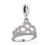 ZakiaHo Dije de tiara de corona de princesa rosa para pulseras, compatible con pulseras Pandora, regalos de Navidad y cumpleaños para mujer, Cobre, No es una piedra preciosa