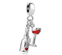 ZakiaHo Dijes de botella de copa de vino tinto para pulseras para mujer, cumpleaños, día de San Valentín, abalorio compatible con pulseras Pandora, Cobre, No es una piedra preciosa