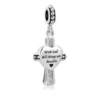 ZakiaHo Dijes de corazón de cruz religiosa para pulseras con Dios todas las cosas son posibles, dije colgante compatible con pulseras Pandora, Cobre, No es una piedra preciosa