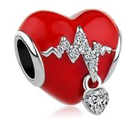 ZakiaHo Dijes de corazón para pulseras, esmalte rojo, regalos de cumpleaños para el día de San Valentín, compatibles con pulseras Pandora, Cobre, No es una piedra preciosa