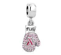 ZakiaHo Guantes de boxeo con cinta rosa para combatir el cáncer de mama, dijes para pulseras, cuentas colgantes compatibles con pulseras Pandora, Cobre, No es una piedra preciosa