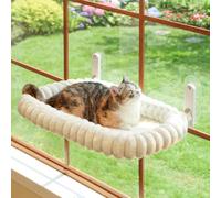 Zakkart SnugCloud - Percha plegable para ventana de gato, sin cable, ultrasuave, lavable a máquina, con refuerzo de 4 lados, marco de metal, hamaca de ventana para gatos y gatitos grandes (blanco