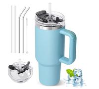 ZAKVOP Taza Termo cafe para Llevar, Taza Termica 1200ml con Tapa y Pajitas, Vaso Termico con Asa, Tumbler para Frío y Caliente, Travel Mug con Tapa Multifunción (Azul claro)