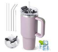 ZAKVOP Taza Termo cafe para Llevar, Taza Termica 1200ml con Tapa y Pajitas, Vaso Termico con Asa, Tumbler para Frío y Caliente, Travel Mug con Tapa Multifunción (Lila Claro)