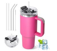 ZAKVOP Taza Termo cafe para Llevar, Taza Termica 1200ml con Tapa y Pajitas, Vaso Termico con Asa, Tumbler para Frío y Caliente, Travel Mug con Tapa Multifunción (Rosa Rojizo)