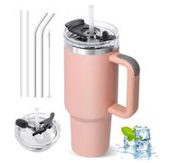 ZAKVOP Taza Termo cafe para Llevar, Taza Termica 1200ml con Tapa y Pajitas, Vaso Termico con Asa, Tumbler para Frío y Caliente, Travel Mug con Tapa Multifunción (Rosa)