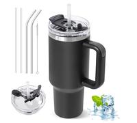 ZAKVOP Taza Termo cafe para Llevar, Taza Termica 1200ml con Tapa y Pajitas, Vaso Termico con Asa, Tumbler para Frío y Caliente, Travel Mug con Tapa Multifunción (Negro)