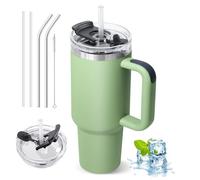 ZAKVOP Taza Termo cafe para Llevar, Taza Termica 1200ml con Tapa y Pajitas, Vaso Termico con Asa, Tumbler para Frío y Caliente, Travel Mug con Tapa Multifunción (Verde Menta)