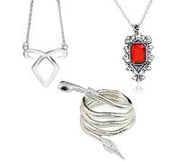 Zaky 3 Stk City of Bones The Mortal Instruments Inspired Angelic Power Rune Symbols Halskette Isabelle Lightwood's Electrum Whip Serpent Snake Armband Halskette Set, Zinc