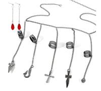 Zaky Anime HXH Kurapika Cosplay Cinco Dedos Pulsera Hunter Charm Pendientes para Mujeres Hombres - Mejor Collar para Colección Joyas Halloween Cosplay Regalos con Pegatinas 22 Unidades