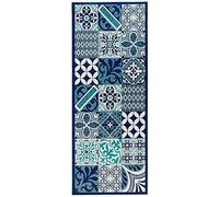 Zala Living Soho - Alfombra de Pasillo de Cocina, Antideslizante, Tejido Plano, de Pelo Corto, Lavable para Pasillo, Cocina, salón, baño, Color Azul y Crema, 80 x 200 cm
