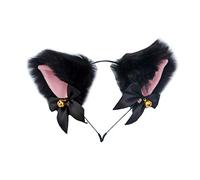zalati Diadema de orejas de zorro hecha a mano, bonito estilo con lazo y campanas pequeñas para Halloween, Navidad, cosplay, fiesta, decoración de fiesta, color negro
