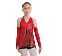Zaldita Disfraz de danza para niños para jazz con guantes para niñas, traje combinado para danza latina, cha, hip hop, competición, rojo 146-152