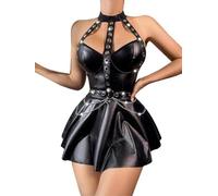 Zaldita Vestido corto para mujer, aspecto mojado, sin mangas, con espalda en T de charol, vestido de cóctel, discoteca, fiesta, cosplay, Negro , M