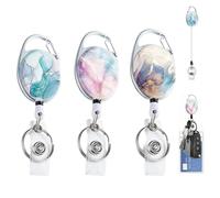 ZALHIN 3 Llavero Retractil con Patrón De Mármol - Extensible con Mosqueton para Tarjetas Identificativas, Lanyard Enfermera, Porta Colgante, Funda Identificación