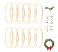 ZALHIN Paquete de 12 anillos de madera para manualidades, corona en blanco, accesorios de macramé, anillos decorativos para colgar, aro de bordado, accesorios de manualidades de atrapasueños