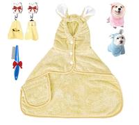 Zallopaws Dog Drying Bath Towel, Bunny Ear Microfiber Absorbent Skin-Friendly Dog & Cat Hoodie Bathrobe, Quick Drying Zallo Paws Pet Towel, Extra Soft Highly Absorbent Dog Bathrobe (S,Yellow)