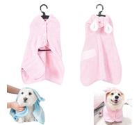 Zallopaws Dog Drying Towel, Zallopaws Dog Bath Towel, Bunny Ear Microfiber Absorbent Skin-Friendly Velcro Dog & Cat Hoodie Bathrobe, Towel for Dogs, Fast Drying Dog Towel Robe (Pink,S)