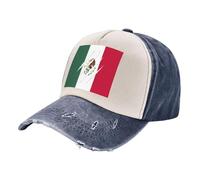 ZALXOZYL Gorra Unisex Unisex de Mezclilla Vintage con Visera Curva Y Bloques de Color, Estampada con La Bandera de México, Estilo Streetwear. Navy Blue