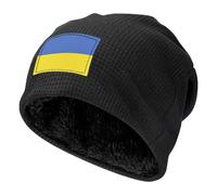 ZALXOZYL Gorro de Forro Polar Elástico Moderno para Adultos, Diseño de la Bandera Nacional de Ucrania, Gorro Térmico y Cómodo para Viajes Al Aire Libre en Climas Fríos. Black Size