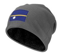 ZALXOZYL Gorro Térmico de Forro Polar Acogedor para Adultos, con Estampado de la Bandera de Nauru, Cómodo y Resistente Al Viento, para Hombres y Mujeres, Uso Diario en Invierno. Gray Size