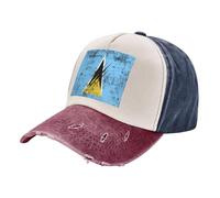 ZALXOZYL Sombrero de Sol Ajustable de Malla Transpirable con Estampado de Bandera Vintage de Santa Lucía para Hombres Y Mujeres,para La Playa Y Uso Diario. Navy and Red One Size