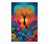 ZAMAEIU Árbol de la vida Pintura en lienzo Árbol de los campos de flores Impresión Fine Art sobre alta definición listo,para decoración de dormitorio, sala de estar,（multicolores-60x90cm Sin marco
