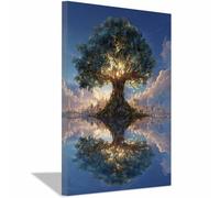 ZAMAEIU Árbol de la vida Pintura en lienzo Árbol que refleja las ciudades Impresión Fine Art sobre alta definición listo,para decoración de dormitorio, sala de estar,（verde-60x90cm Enmarcado