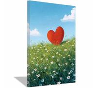 ZAMAEIU Arte Amor Corazón Corazón en un campo de margaritas Cuadros Decoracion Pinturas, Murales Modernos Impresiones Para Dormitorio Salon Poster（rojo-60x90cm Enmarcado