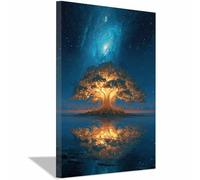 ZAMAEIU Arte de pared en lienzo del árbol de la vida Árbol del abismo estelar cuadros abstractos modernos, Apto para cortijo, oficina, corredor,cocina.（azul-20x30cm Enmarcado