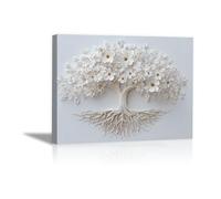 ZAMAEIU Arte de pared en lienzo del árbol de la vida, Árbol Flor Blanca, cuadros abstractos modernos, Apto para cortijo, oficina, corredor,cocina.（Blanco-30x50cm Enmarcado