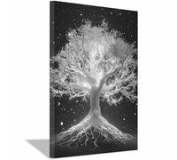 ZAMAEIU Arte de pared en lienzo del árbol de la vida Árbol Nocturno Nevado cuadros abstractos modernos, Apto para cortijo, oficina, corredor,cocina.（blanco y negro126-50x70cm Enmarcado