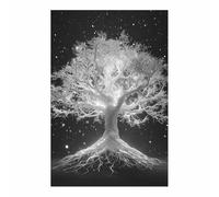 ZAMAEIU Arte de pared en lienzo del árbol de la vida Árbol Nocturno Nevado cuadros abstractos modernos, Apto para cortijo, oficina, corredor,cocina.（blanco y negro126-50x70cm Sin marco