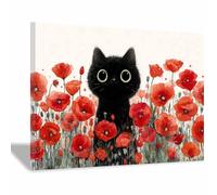 ZAMAEIU Arte Mural En Lienzo En Blanco Y Negro Gatos entre las flores pósteres murales en blanco y negro,Para Dormitorio, Oficina,sala de estar,Decoración（blanco y negro32-60x90cm Enmarcado