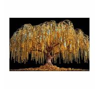 ZAMAEIU Cuadro arbol de la vida Árboles cubiertos con colgantes Árboles Naturaleza Cuadros,Decoracion Salon Dormitorios Comedor Oficina Pasillo Cocina Y Baño（dorado-60x90cm Sin marco