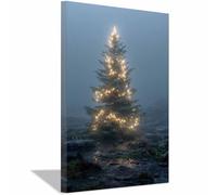 ZAMAEIU Cuadro decorativo vintage de árbol de Navidad Árbol entre la niebla lámina decorativa retro para pared, ideal para dormitorio o sala de estar（azul173-80x120cm Enmarcado