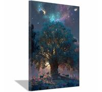ZAMAEIU Cuadro del arbol de la vida cuadros Árbol de ciervos espirituales abstractos modernos Adecuado para dormitorio, salón, dormitorio,Decorativos Pared Casa（verde-60x90cm Enmarcado