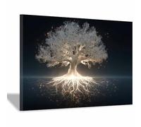 ZAMAEIU Cuadro del arbol de la vida cuadros Árboles florecientes florecen abstractos modernos Adecuado para dormitorio, salón, dormitorio,Decorativos Pared Casa（blanco-70x100cm Enmarcado