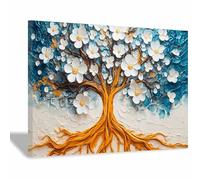 ZAMAEIU Cuadro del arbol de la vida cuadros Árboles florecientes florecen abstractos modernos Adecuado para dormitorio, salón, dormitorio,Decorativos Pared Casa（blanco-50x70cm Enmarcado