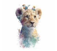 ZAMAEIU Cuadro En Lienzo Cachorro de león con un pájaro Carteles de perro animales e impresiones, Adecuado para sala de estar, dormitorio, etc.（marrón-30x50cm Sin marco