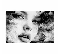 ZAMAEIU Cuadro en lienzo en blanco y negro Pintura de un barco en el mar Modernos Para Pared Sobre Póster, Cuadro Decorativo Para Dormitorio Salón Entrada Cocina(Negro y blanco145-80x120cm Sin marco