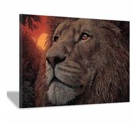 ZAMAEIU Cuadro En Lienzo, Leones del Crepúsculo Pensamientos, Carteles de animales e impresiones Mural Cuadros para pared, Adecuado para sala de estar, dormitorio, etc.（Caquí-80x120cm Enmarcado