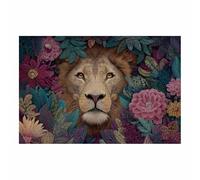 ZAMAEIU Cuadro En Lienzo Leones escondidos entre flores Carteles de animales e impresiones Mural Cuadros para pared, Adecuado para sala de estar, dormitorio, etc.（marrón-50x70cm Sin marco
